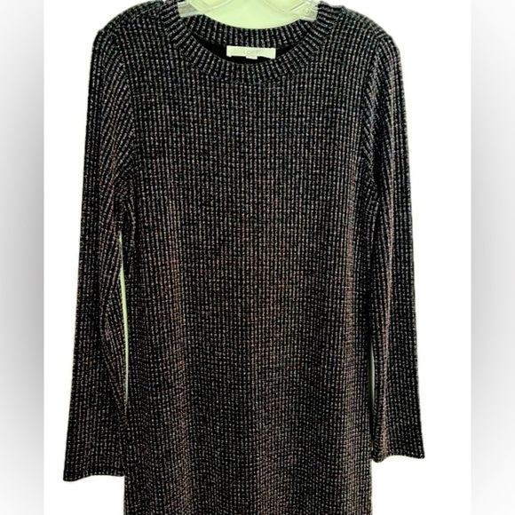 LOFT Dresses & Skirts - Loft Long Sleeve Black Shimmer Dress Size Medium Crew Neck